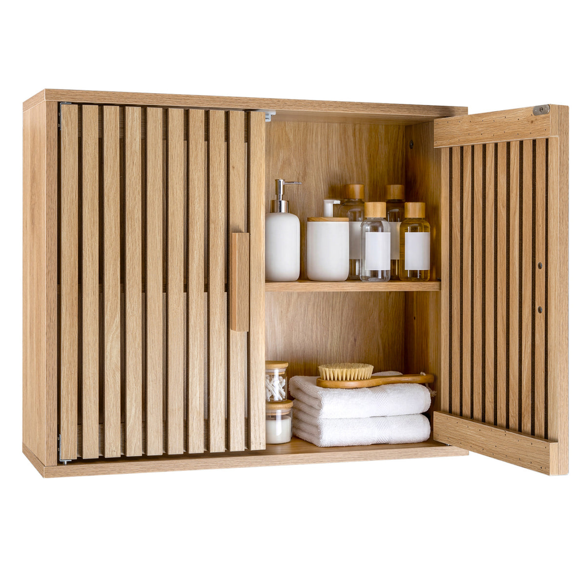 20-In Bathroom Wall Cabinet with Slatted Doors - Natural