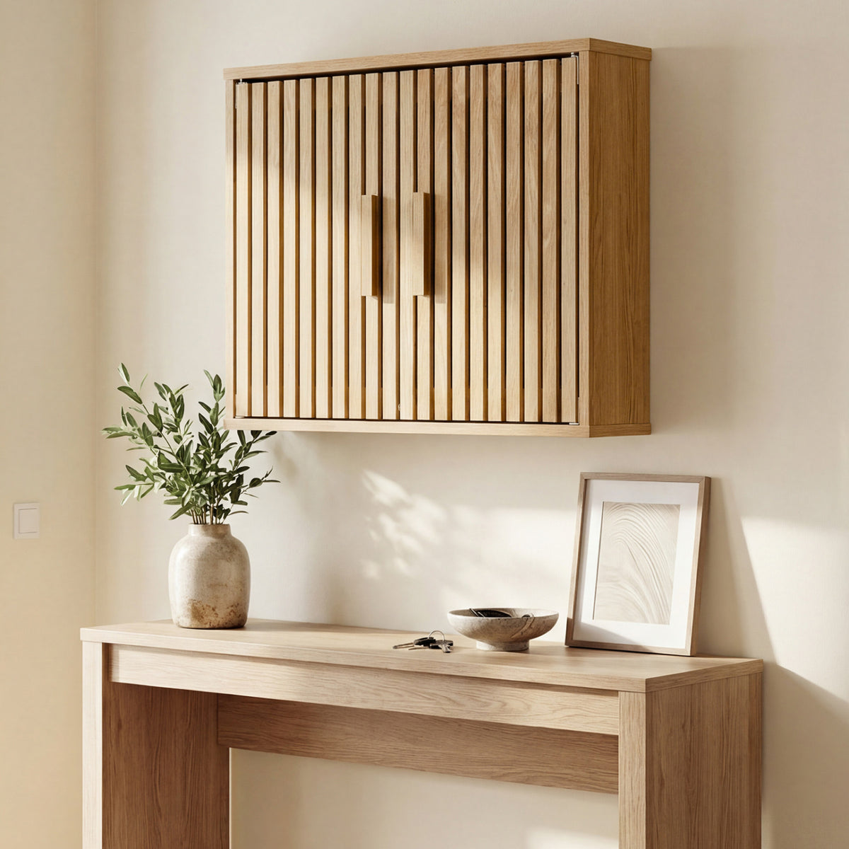 20-In Bathroom Wall Cabinet with Slatted Doors - Natural