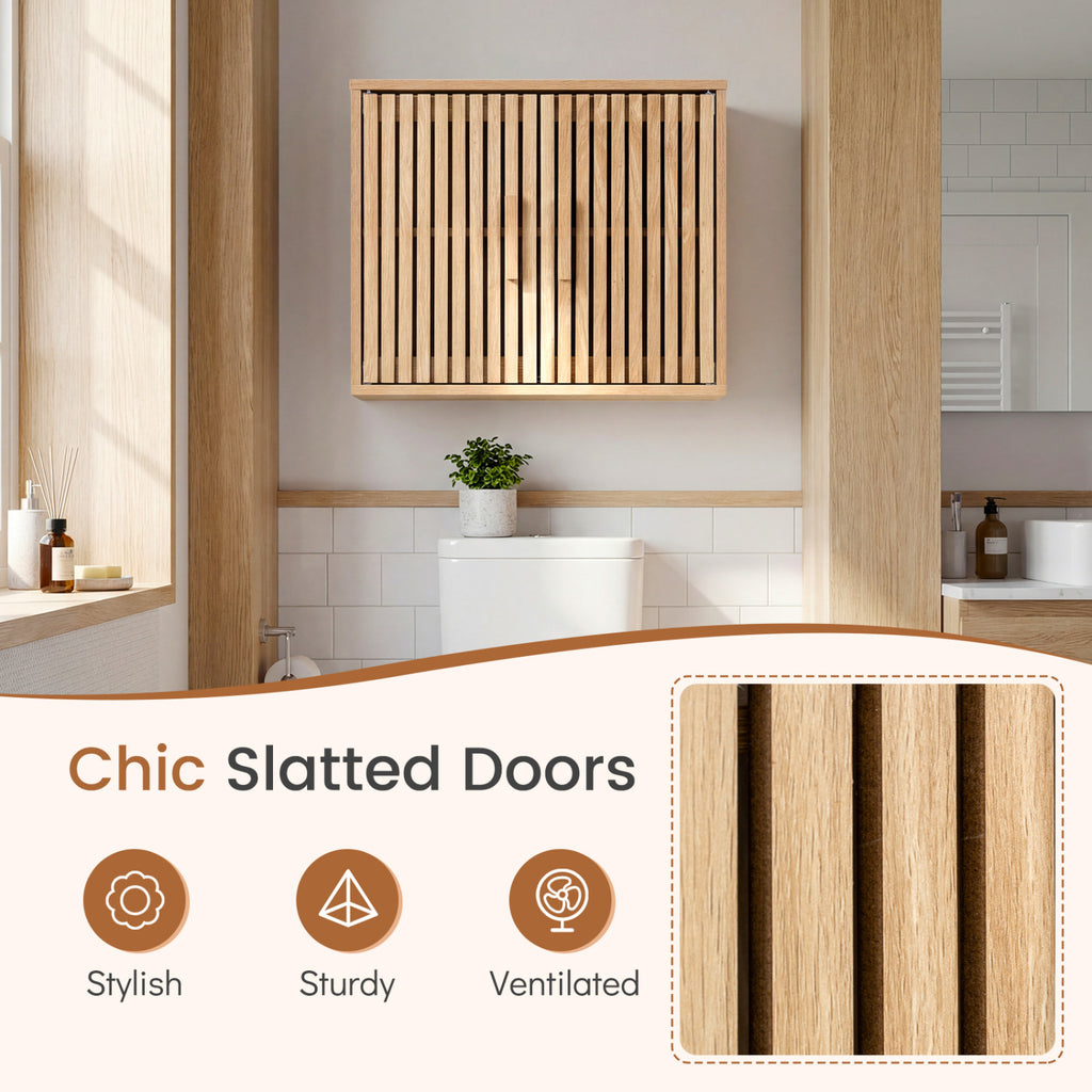 20-In Bathroom Wall Cabinet with Slatted Doors - Natural