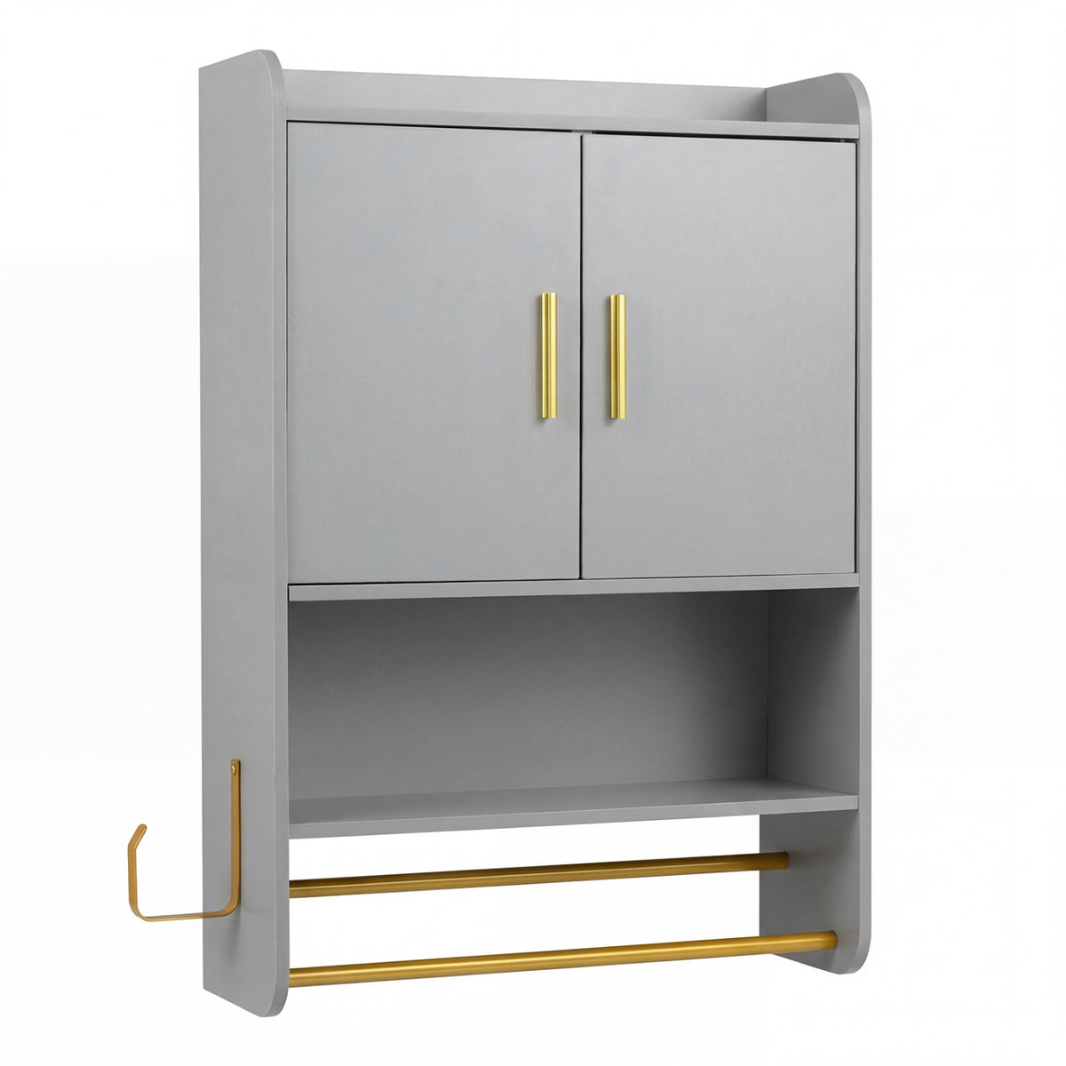 Wall-Mounted Medicine Cabinet with 2-Tier Towel Bar, Gray