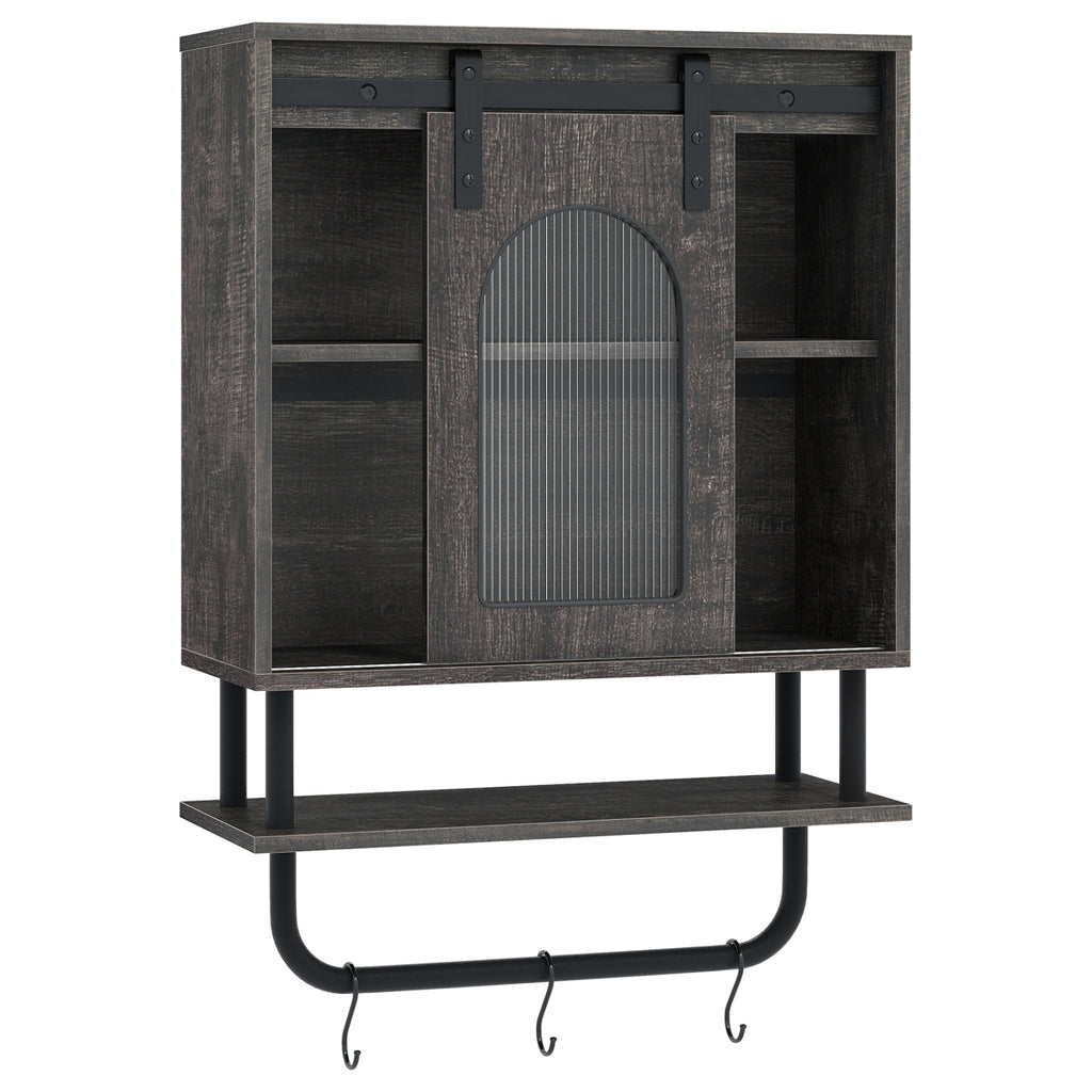 Bathroom Wall Cabinet with Sliding Barn Door and Metal Hanging Bar 3