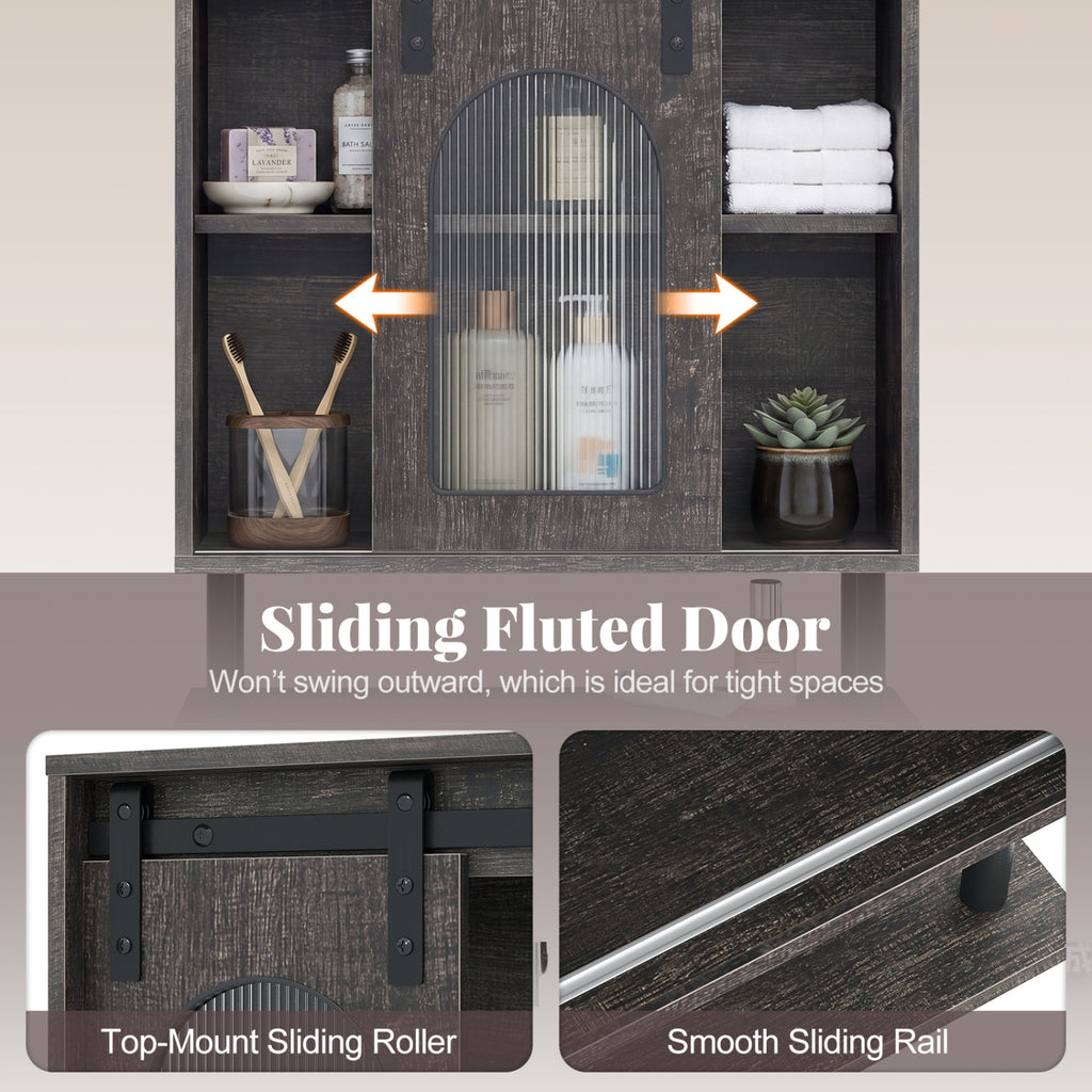 Bathroom Wall Cabinet with Sliding Barn Door and Metal Hanging Bar 3