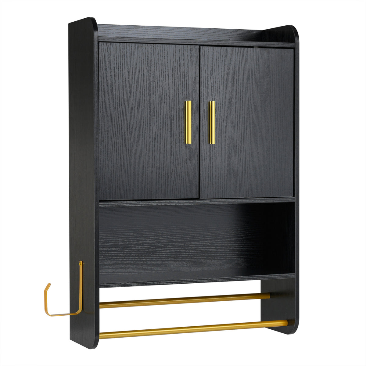 Wall Mounted Medicine Cabinet with 2-Tier Towel Bar - Black