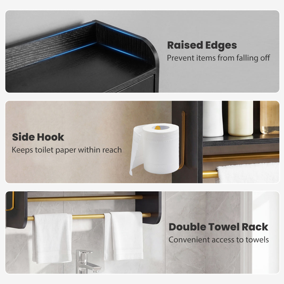 Wall Mounted Medicine Cabinet with 2-Tier Towel Bar - Black