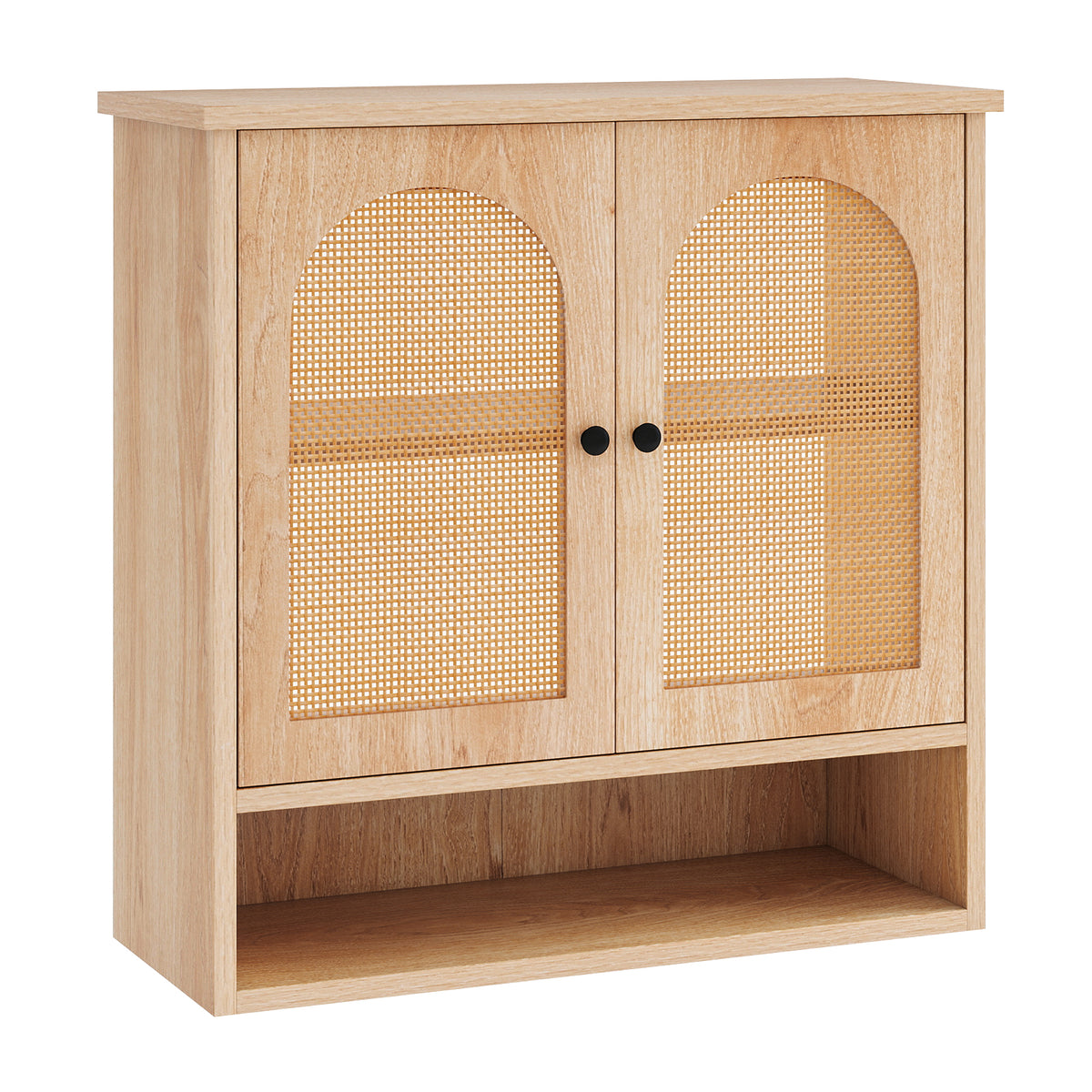 Bathroom Wall Cabinet with PE Rattan Doors and Adjustable Shelves
