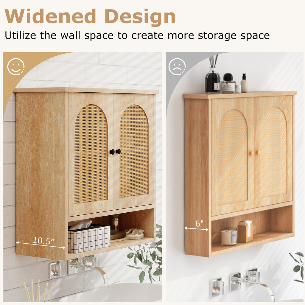 Bathroom Wall Cabinet with PE Rattan Doors and Adjustable Shelves