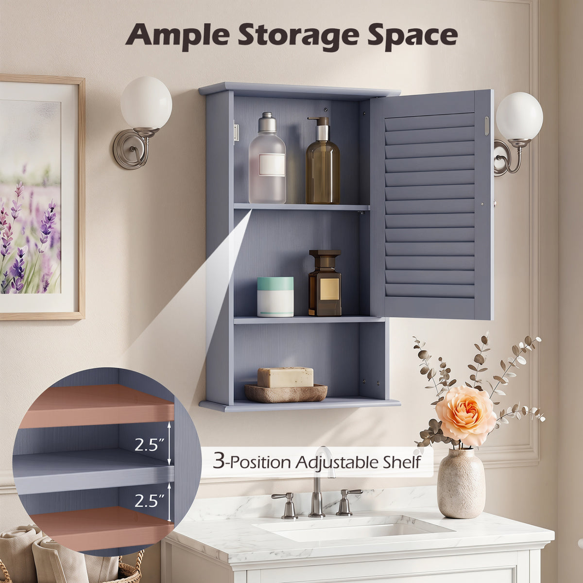 Bathroom Wall Mount Storage Cabinet Single Door with Height