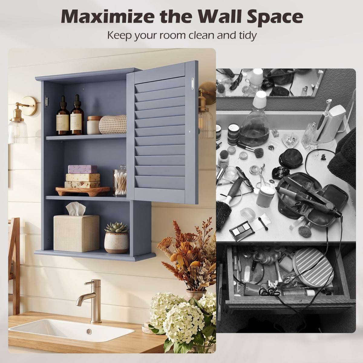 Bathroom Wall Mount Storage Cabinet Single Door with Height