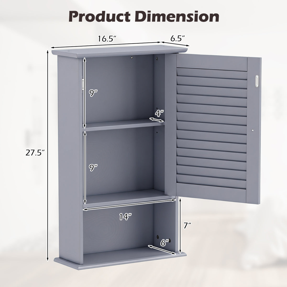 Bathroom Wall Mount Storage Cabinet Single Door with Height