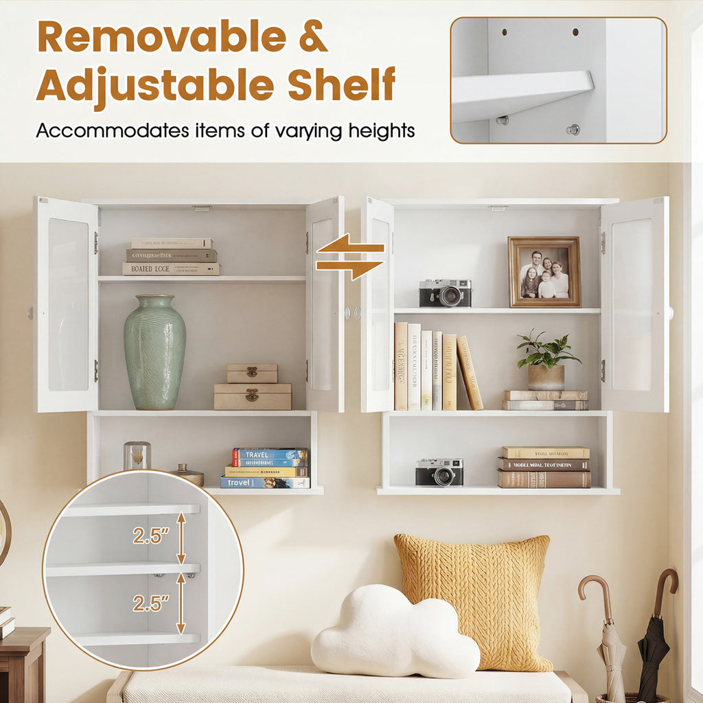 Wall-Mounted Bathroom Mirror Cabinet with Double Doors, White