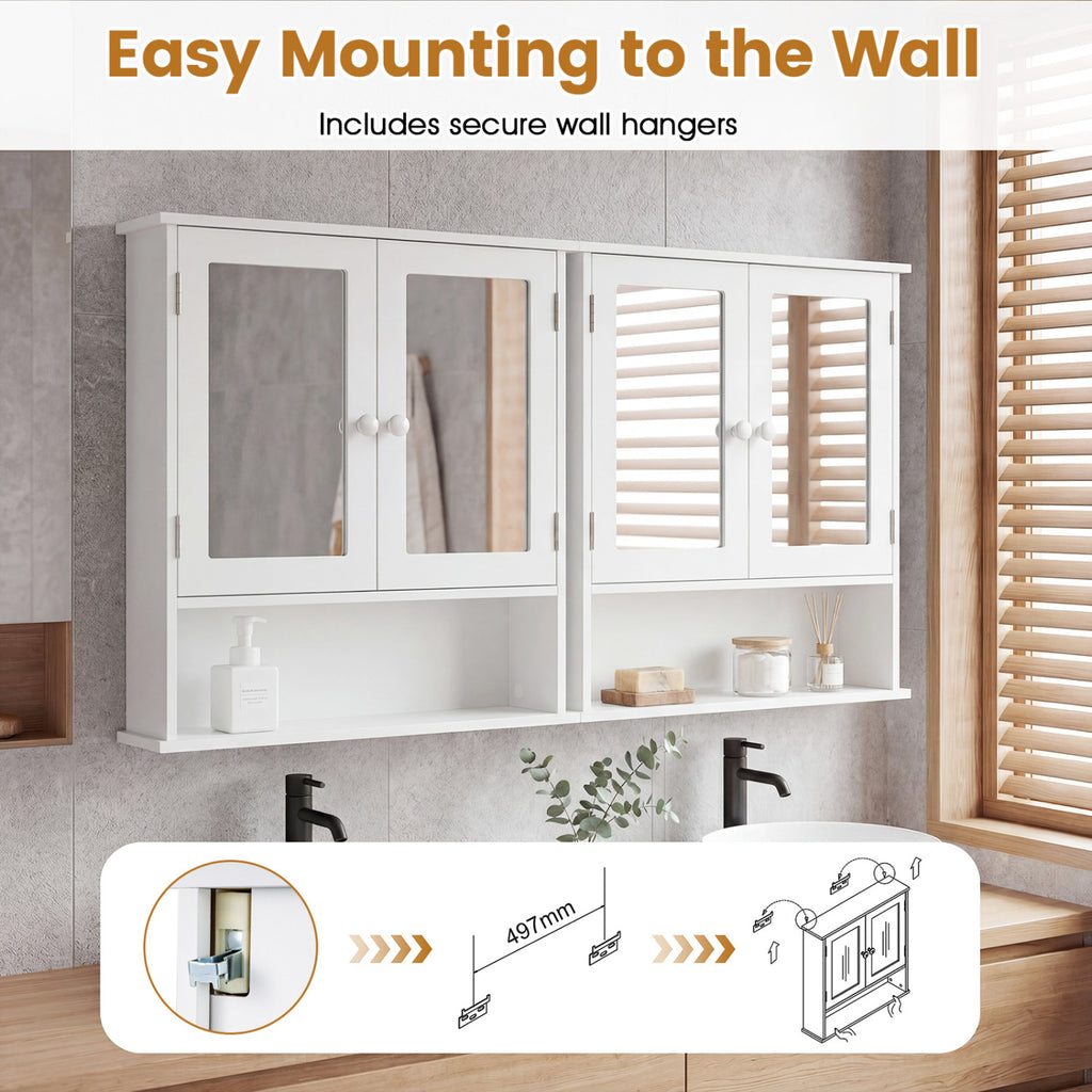 Wall-Mounted Bathroom Mirror Cabinet with Double Doors, White