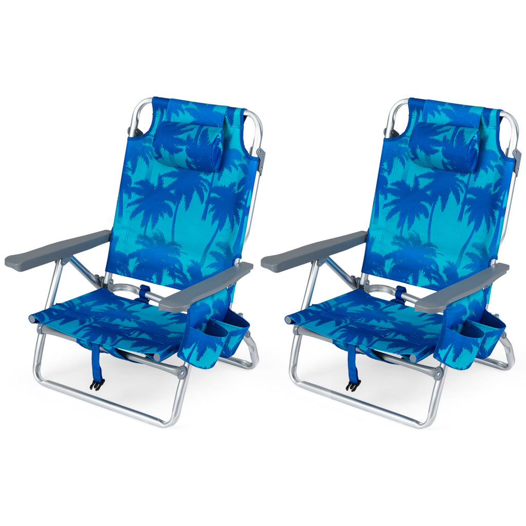 Beach Chairs Set of 2 Portable Folding Backpack Recliners with