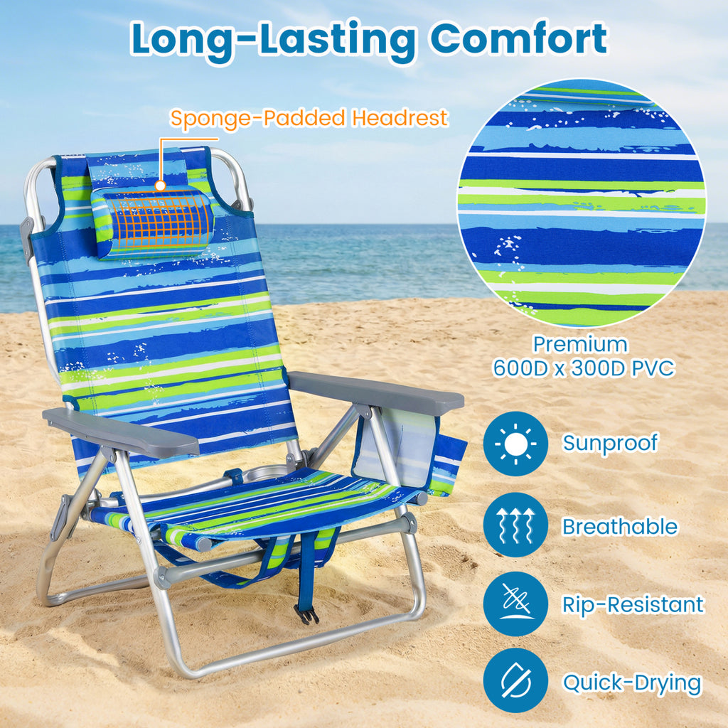 Folding Beach Chairs Set of 2 – 5-Position Recliners, Blue & Green