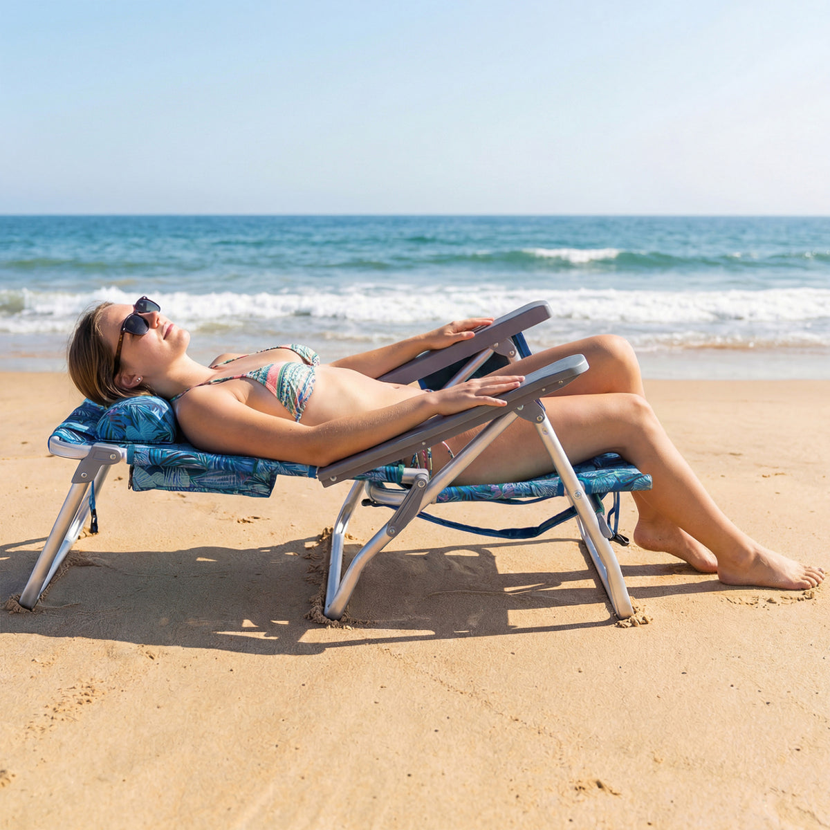 Folding Beach Chairs Set of 2 - Peacock Blue Recliners