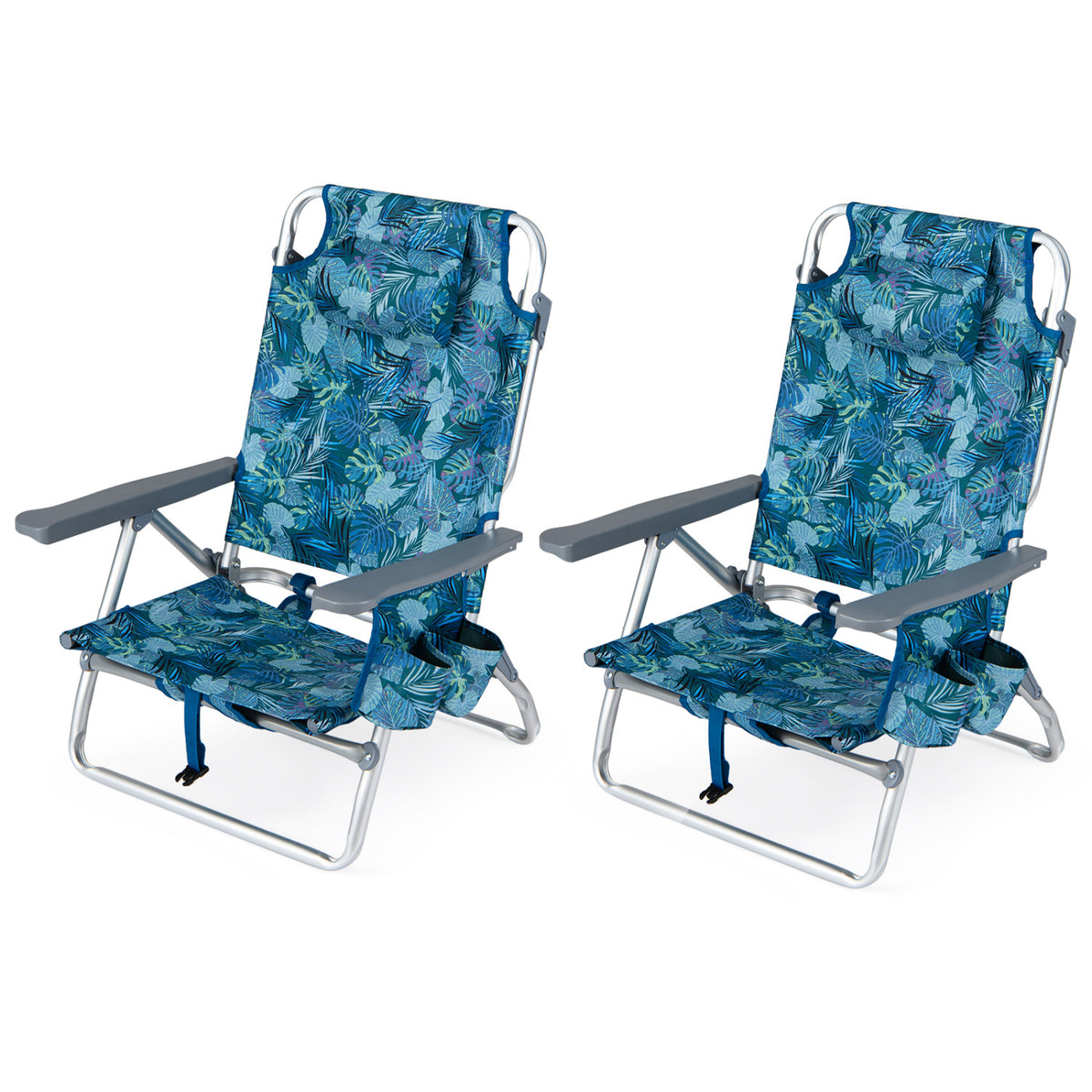 Folding Beach Chairs Set of 2 - Peacock Blue Recliners