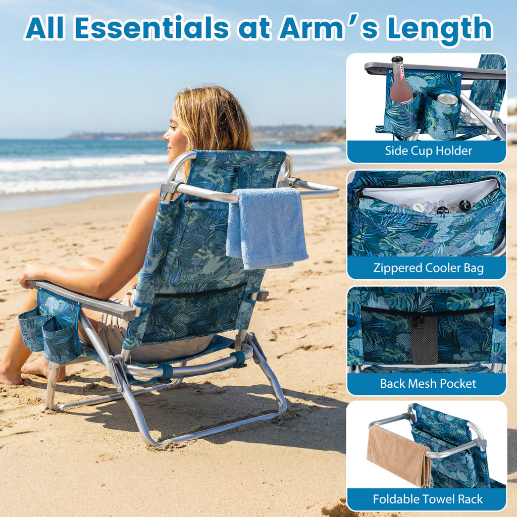 Folding Beach Chairs Set of 2 - Peacock Blue Recliners