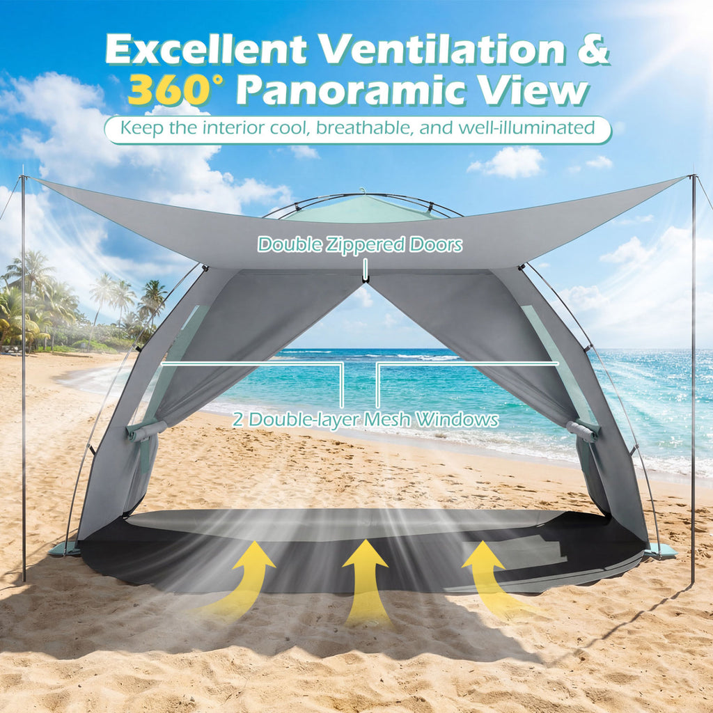 Beach Tent Sun Shelter with Canopy Easy Setup UPF50+ Protection