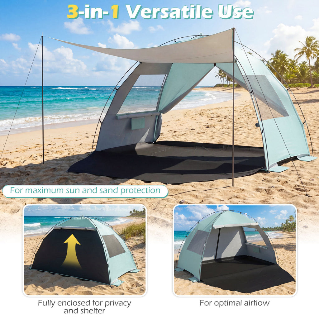 Beach Tent Sun Shelter with Canopy Easy Setup UPF50+ Protection