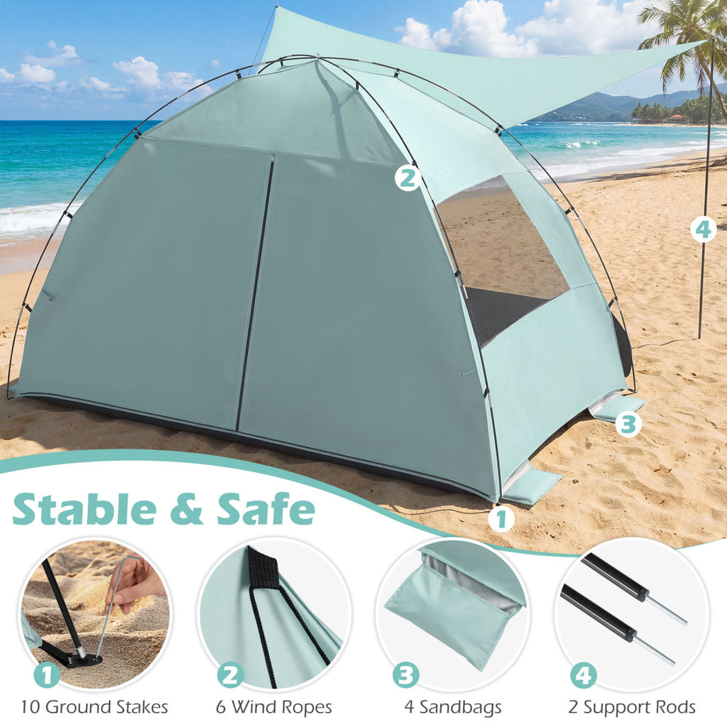 Beach Tent Sun Shelter with Canopy Easy Setup UPF50+ Protection