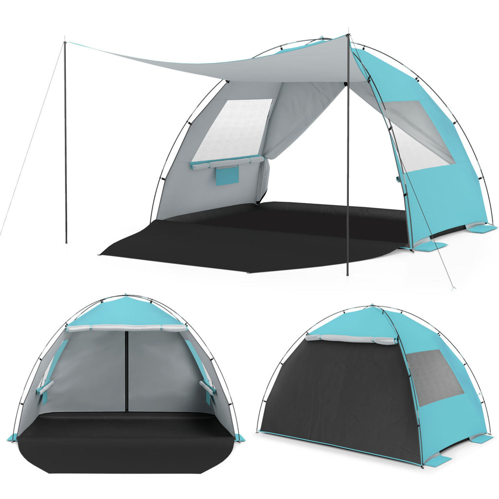 Beach Tent Sun Shelter with Canopy Extended Floor and Vent Windows