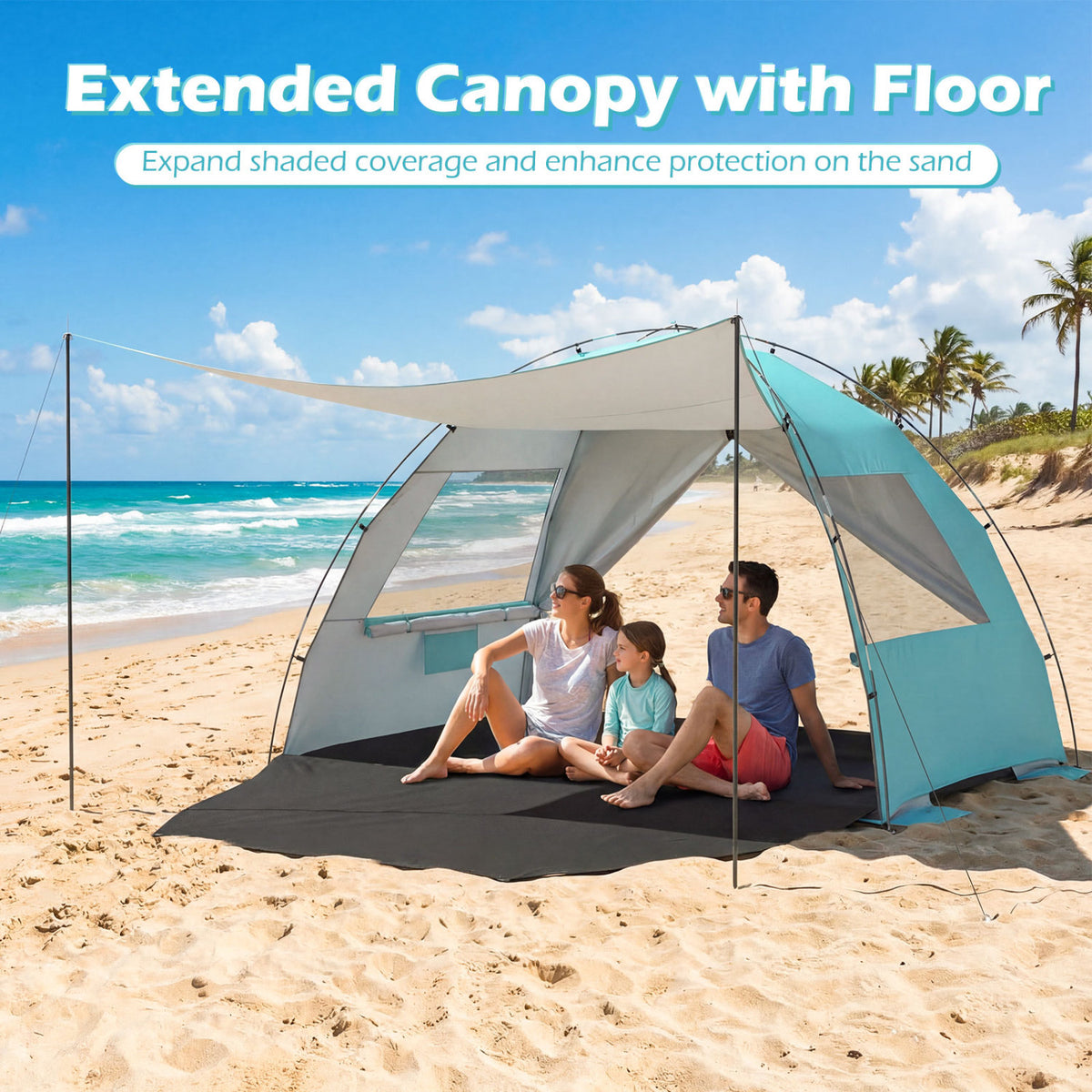 Beach Tent Sun Shelter with Extended Floor - 87" x 59" Blue