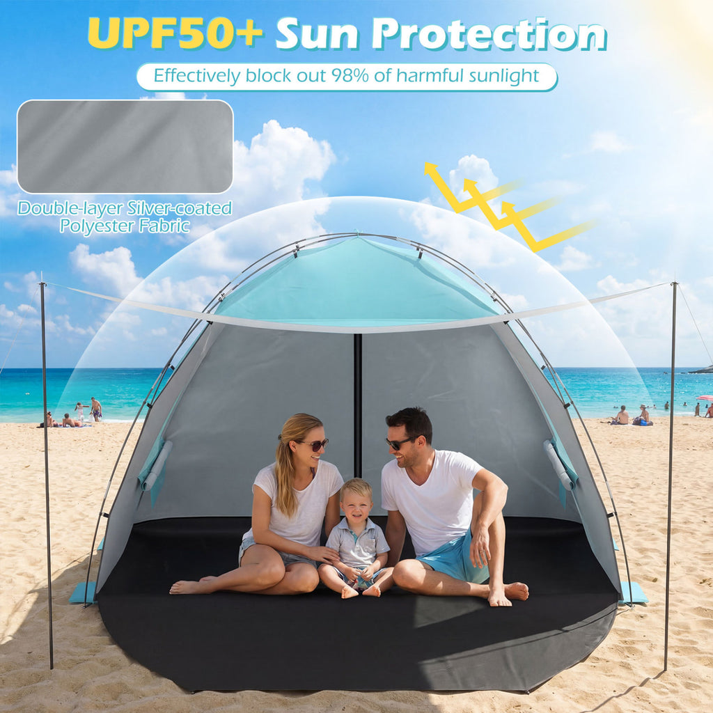 Beach Tent Sun Shelter with Extended Floor - 87" x 59" Blue