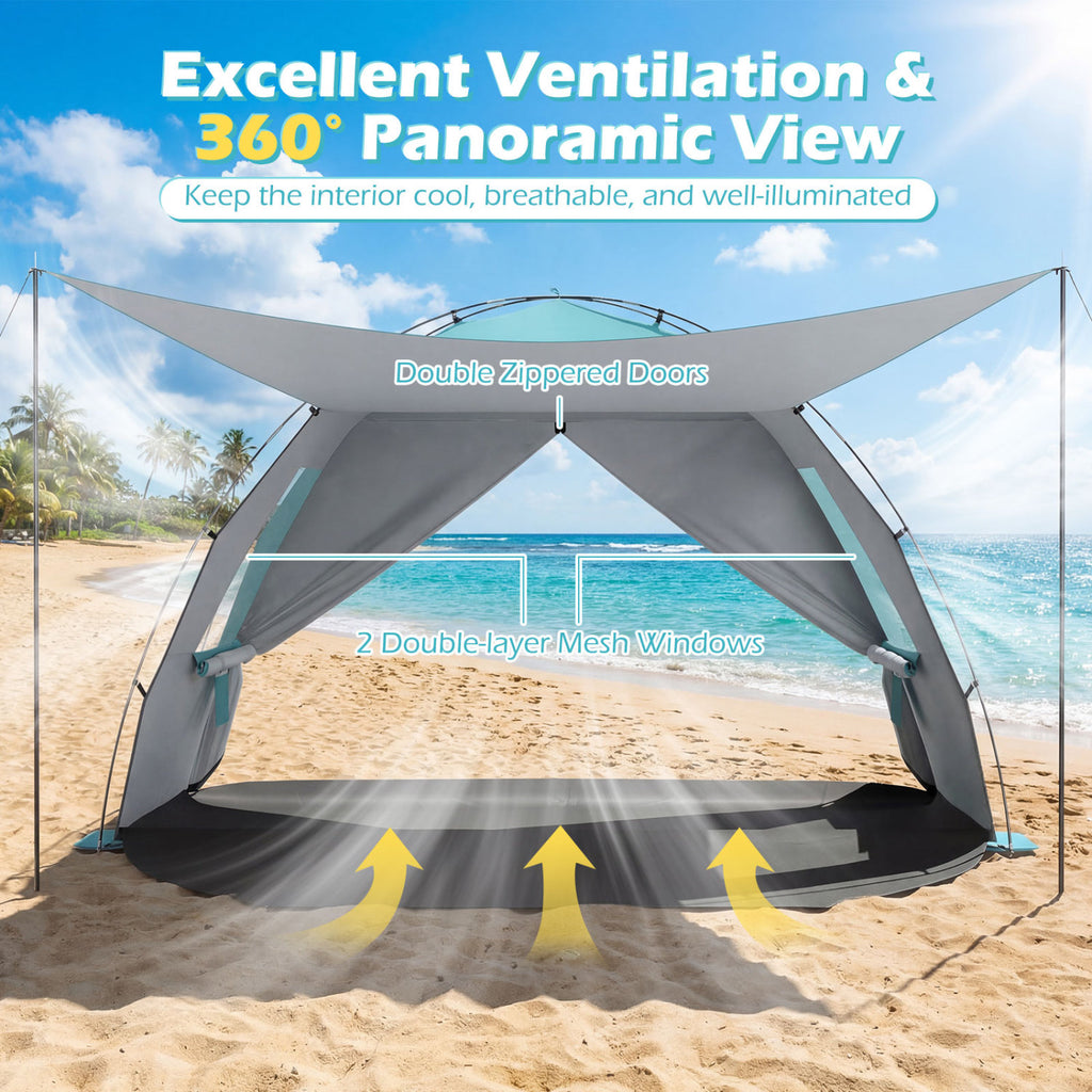 Beach Tent Sun Shelter with Extended Floor - 87" x 59" Blue