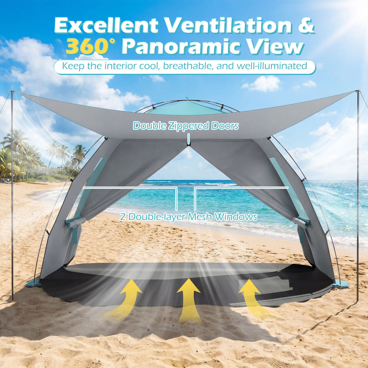 Beach Tent Sun Shelter with Extended Floor - 87" x 59" Blue
