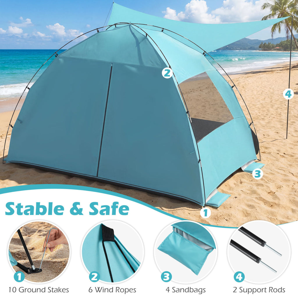 Beach Tent Sun Shelter with Extended Floor - 87" x 59" Blue