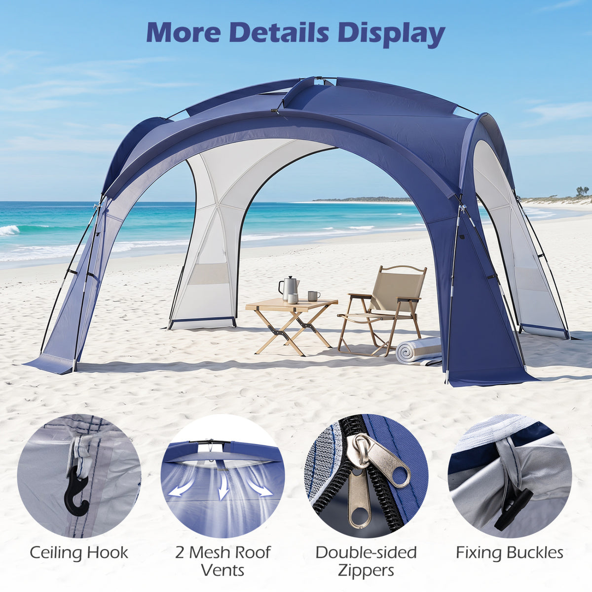Beach Tent for 12-15 People Easy Setup Dome Canopy with 4 Removable