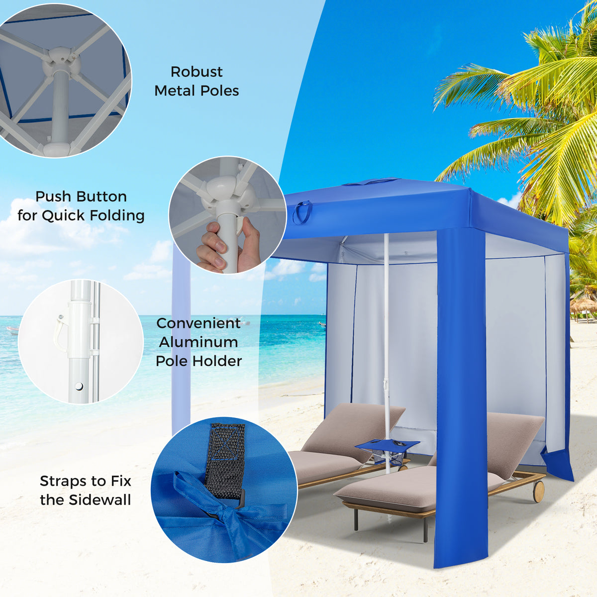 Beach Canopy Tent with Detachable Sidewall and Folding Table