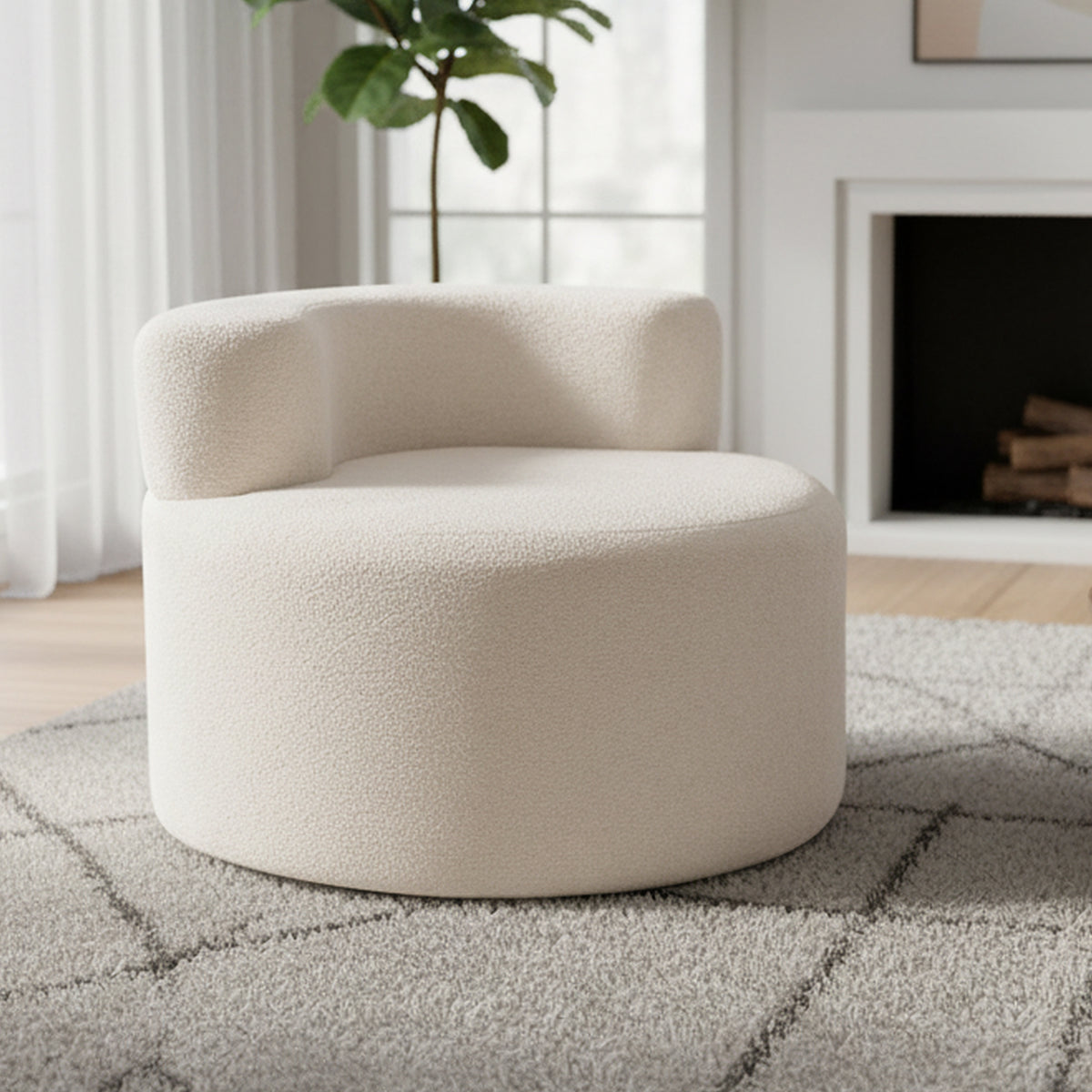 Moon-Shaped Floor Sofa Chair with Teddy Fleece - Beige