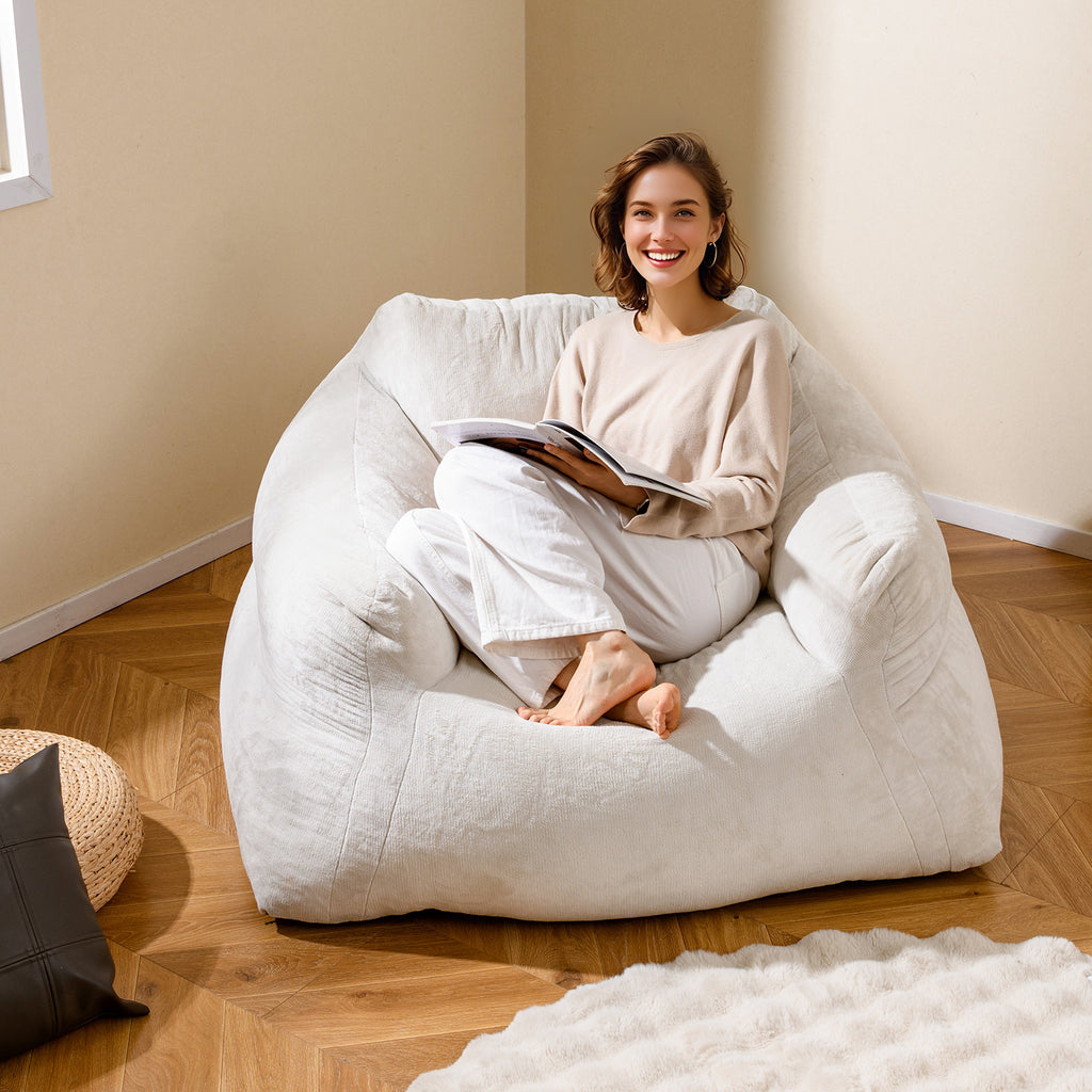 Bean Bag Chair Plush Lazy Sofa Velvet Cover – Beige