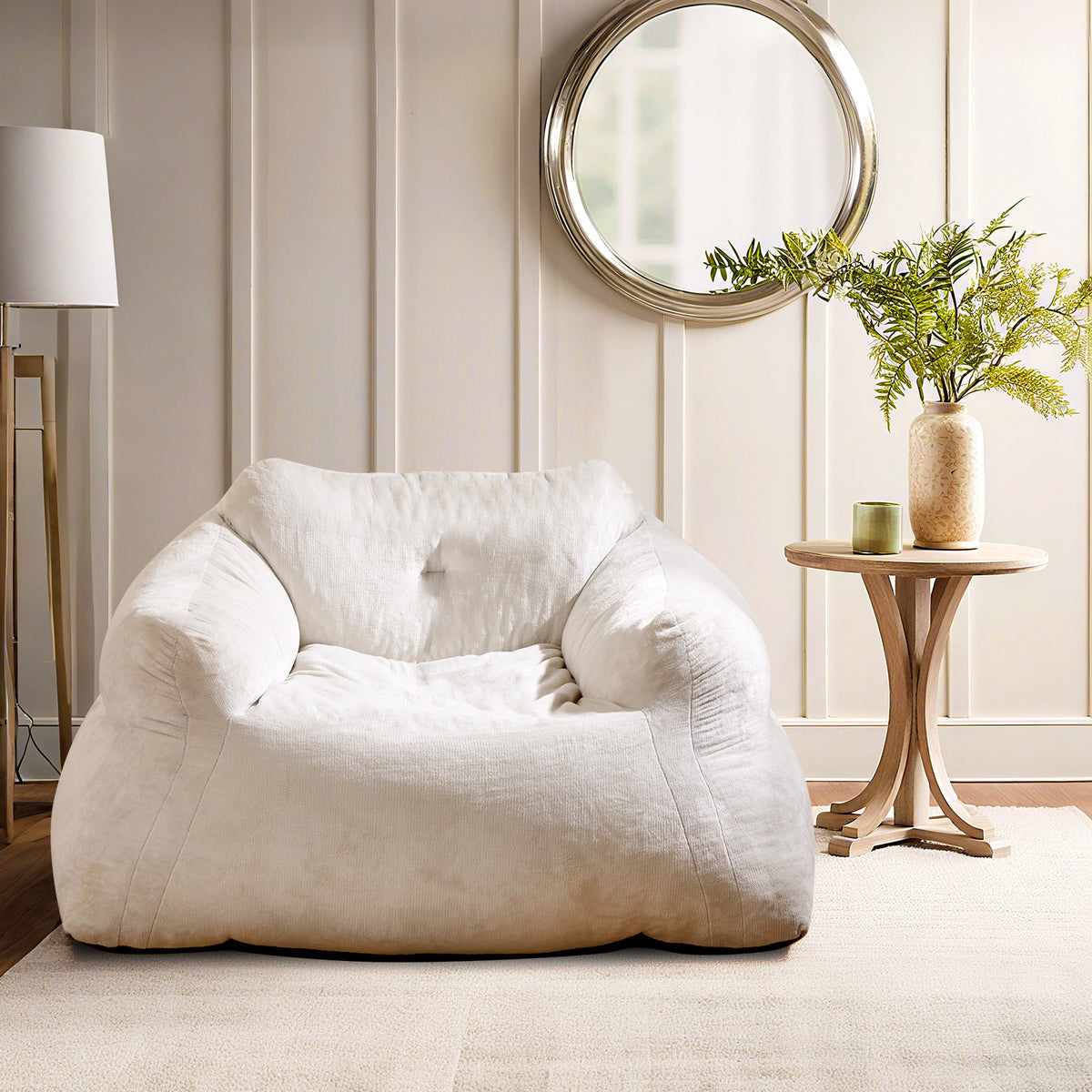 Bean Bag Chair Plush Lazy Sofa Velvet Cover – Beige
