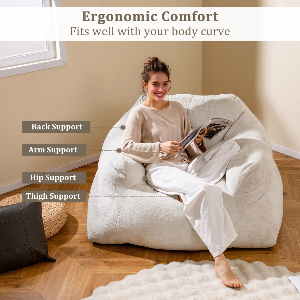 Bean Bag Chair Plush Lazy Sofa Velvet Cover – Beige