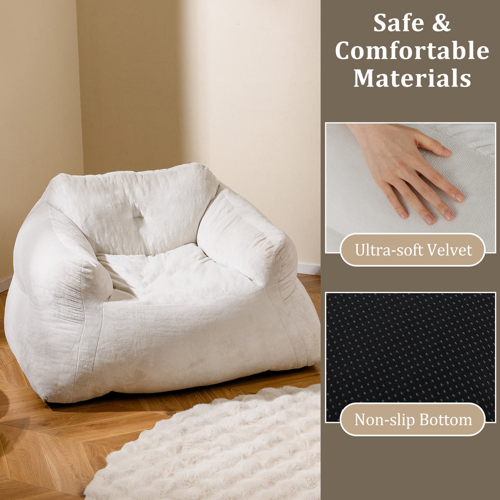 Bean Bag Chair Plush Lazy Sofa Velvet Cover – Beige