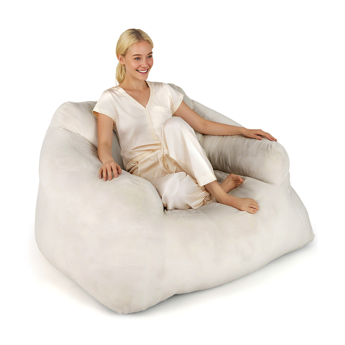 Bean Bag Chair Plush Lazy Sofa Velvet Cover – Beige