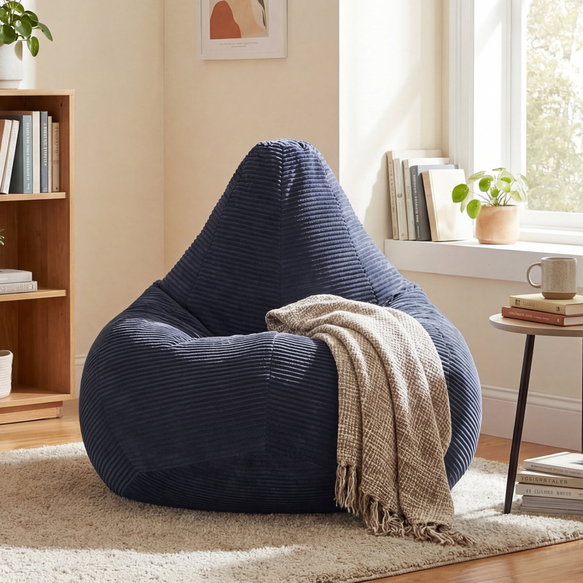 Bean Bag Chair for Adults with Corduroy Cover – Blue