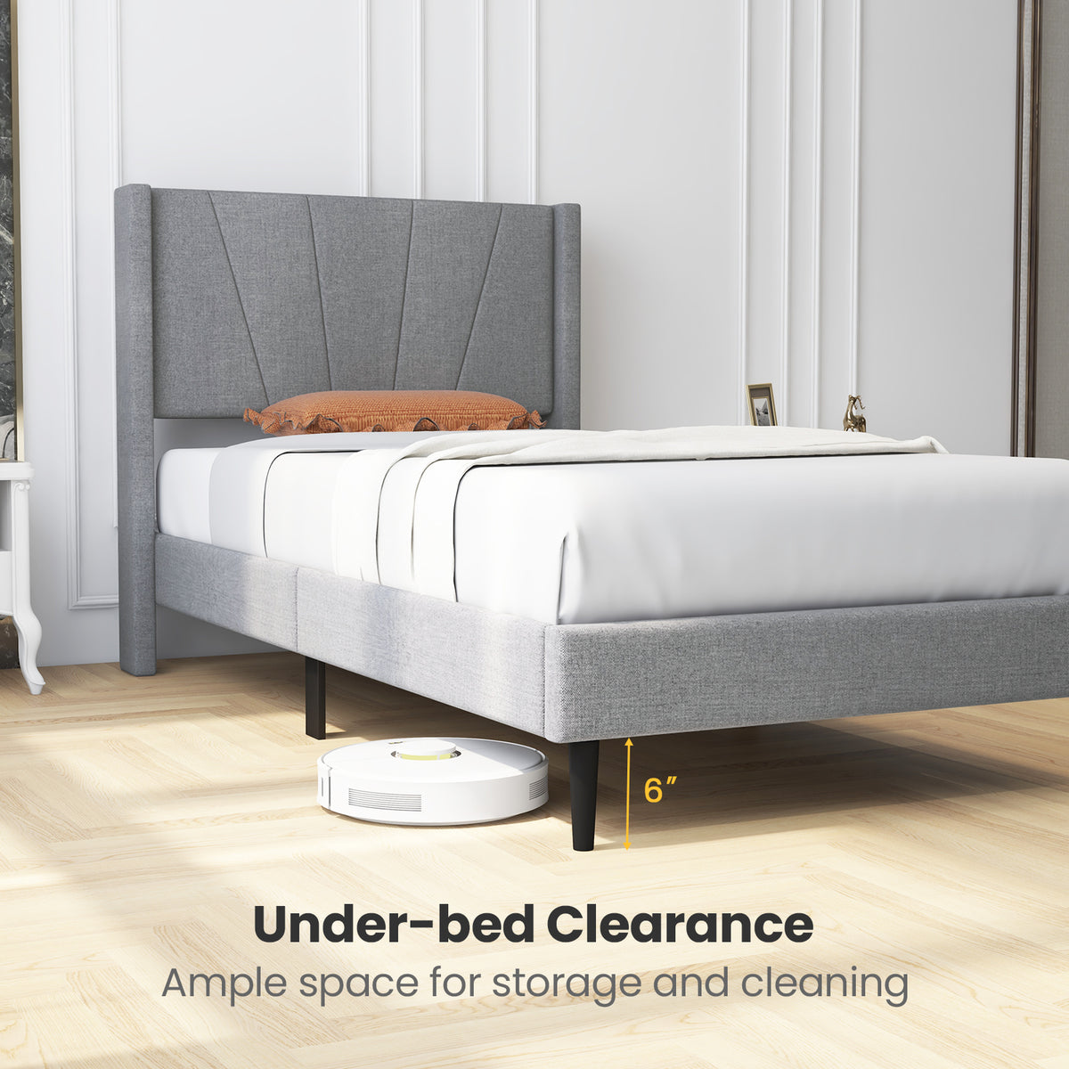 Twin Linen Upholstered Wingback Bed Frame with Storage