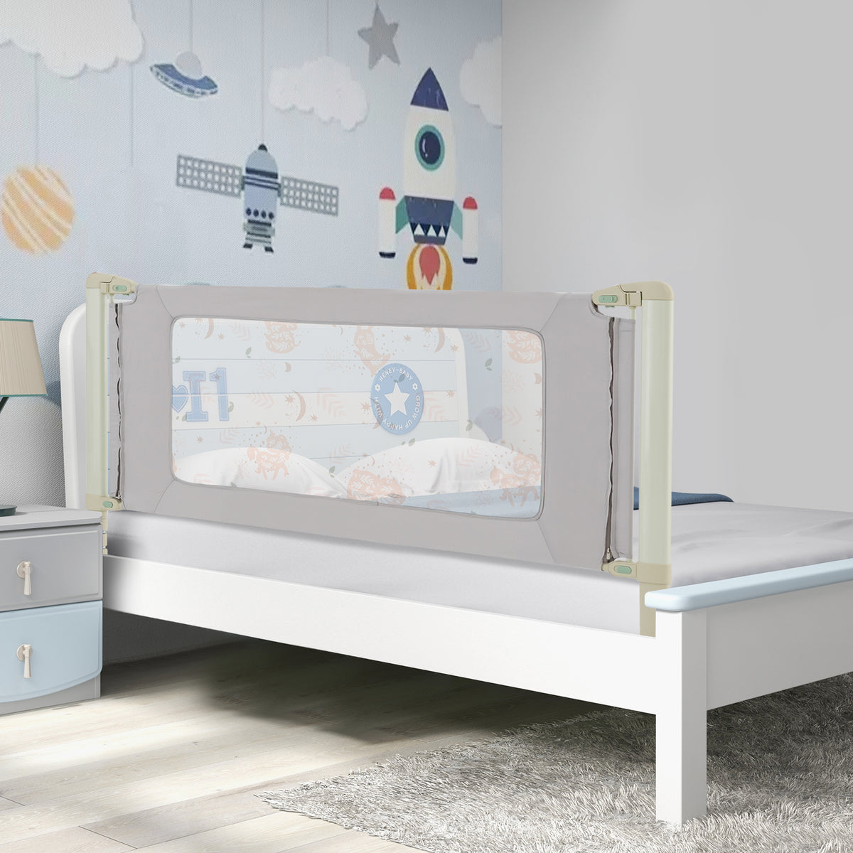 Vertical Toddler Bed Rail Guard 59 Inch with Double Lock and Adjustable Heights