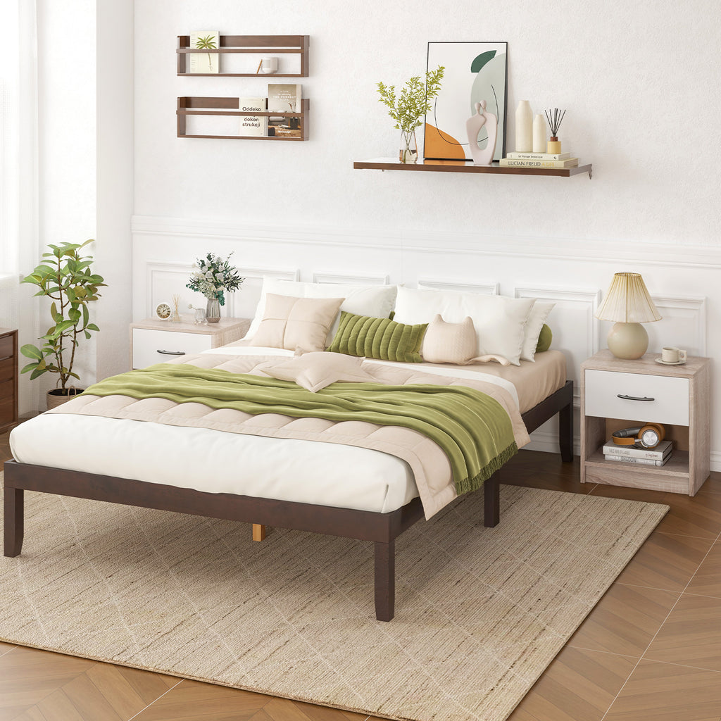 Bedside Table Nightstand with Drawer and Shelf – Natural & White