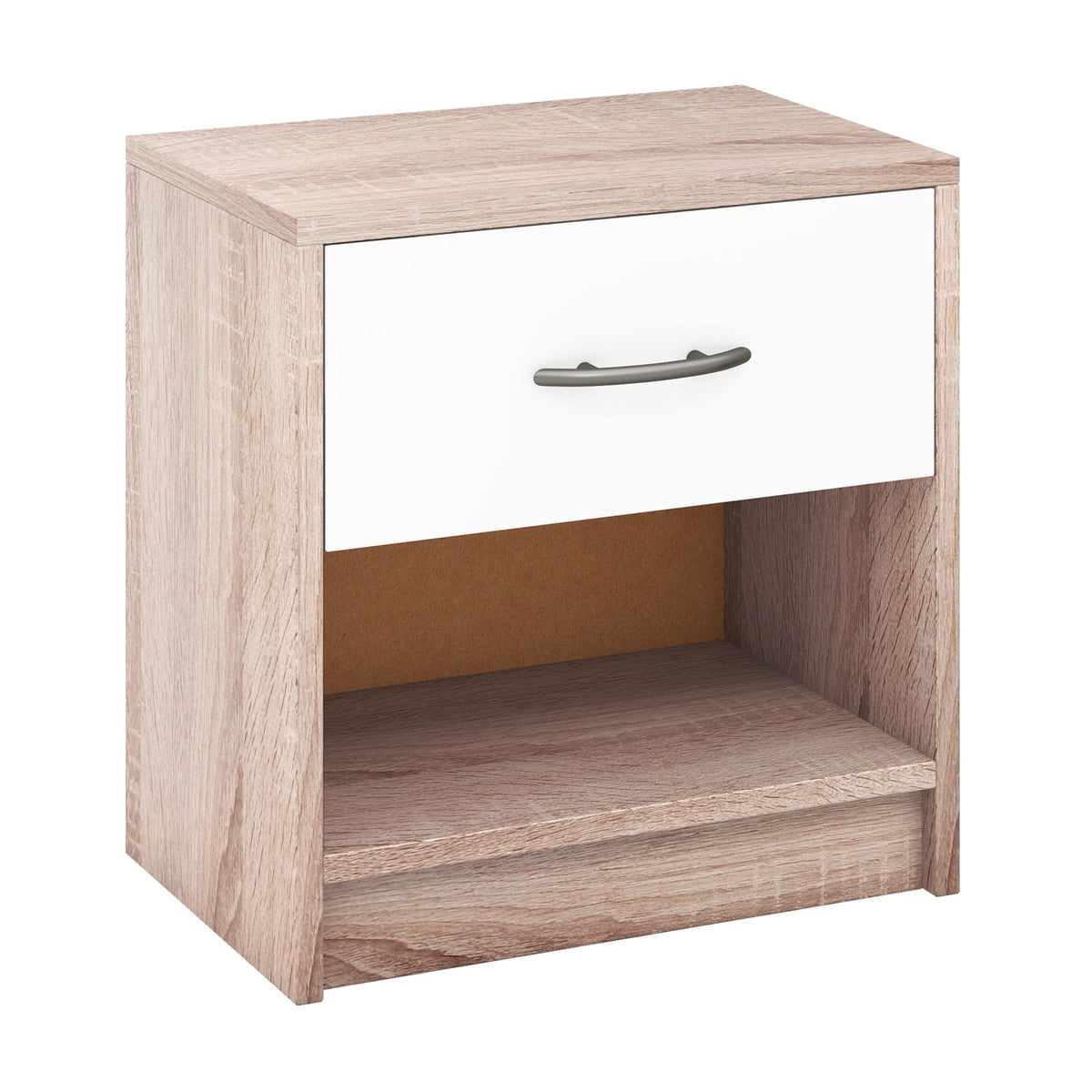 Bedside Table Nightstand with Drawer and Shelf – Natural & White