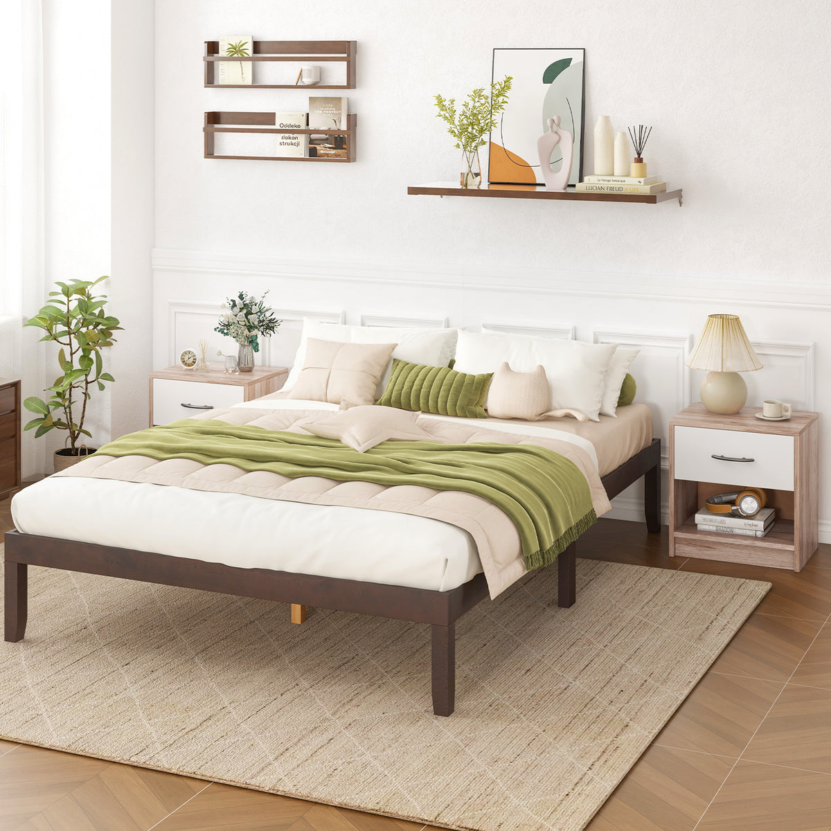Bedside Table Nightstand with Drawer and Shelf – Oak