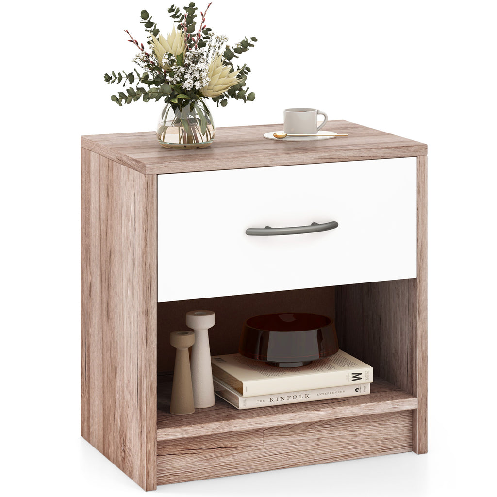 Bedside Table Nightstand with Drawer and Shelf – Oak