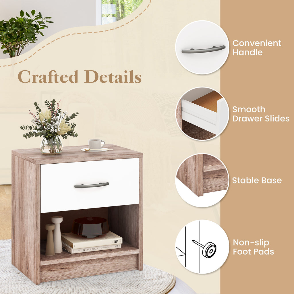 Bedside Table Nightstand with Drawer and Shelf – Oak