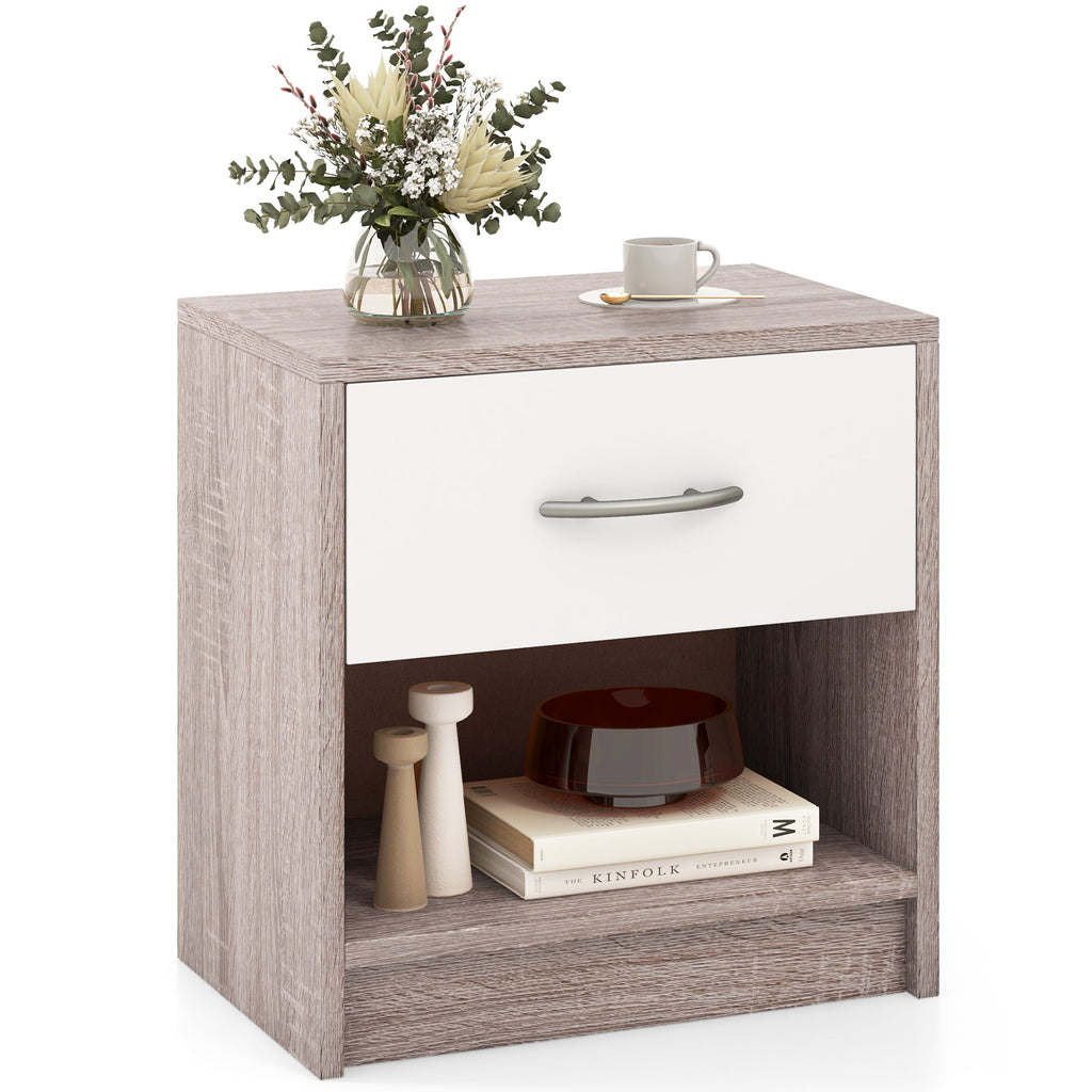 Bedside Table Nightstand with Drawer and Shelf – Light Gray