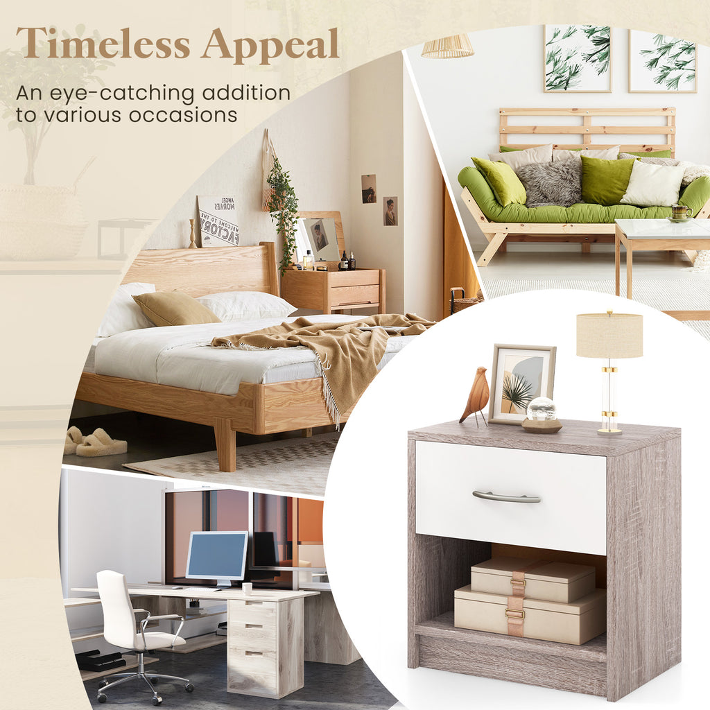 Bedside Table Nightstand with Drawer and Shelf – Light Gray
