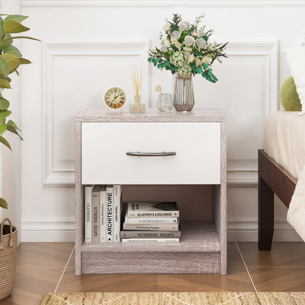 Bedside Table Nightstand with Drawer and Shelf – Light Gray