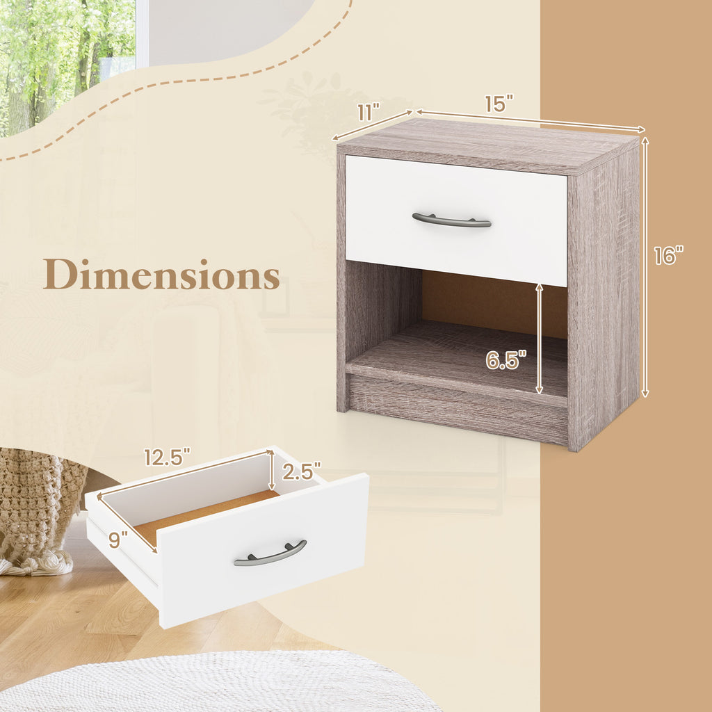 Bedside Table Nightstand with Drawer and Shelf – Light Gray