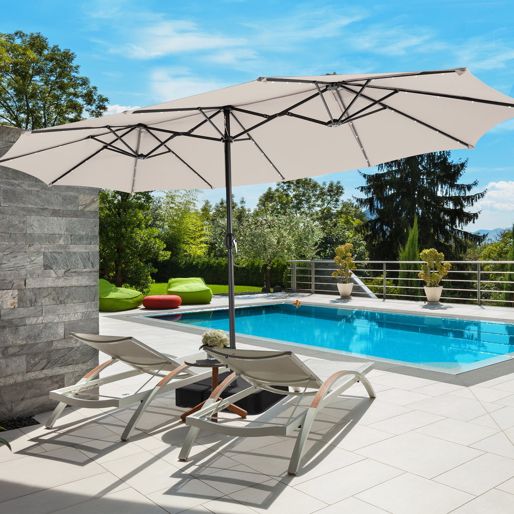 15FT Double-Sided Patio Umbrella with 48 LED Lights - Navy